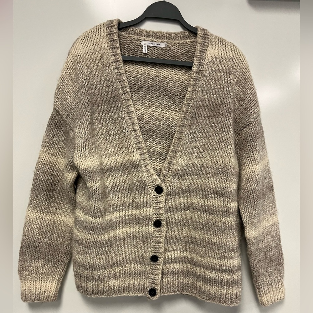 10 Crosby Derek Lam Taupe Gray Wool Alpaca Blend Knit Cardigan Sweater Sz. M - Picture 2 of 10